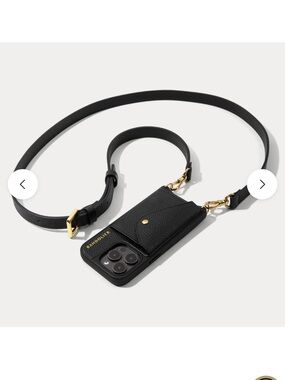 Bandolier Hailey Leather Black Gold Crossbody Phone Wallet Case iPhone 13